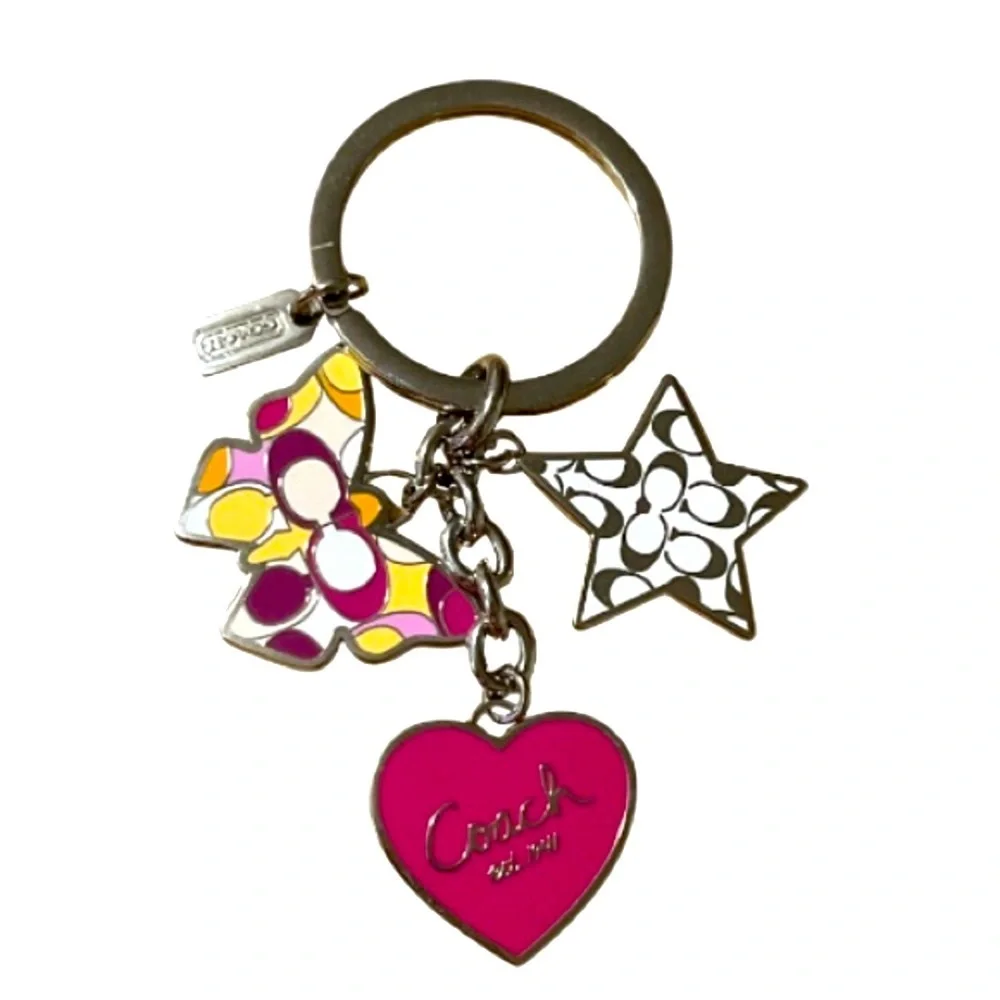 Coach Signature Butterfly Star Heart Mix Charm Keychain Key Ring Fob, NWOT